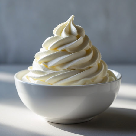 Vanilla ice cream in a white bowl on a white background.の素材