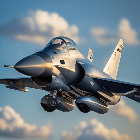 F-16 fighter jet flying in the cloudy sky. 3d renderingの素材