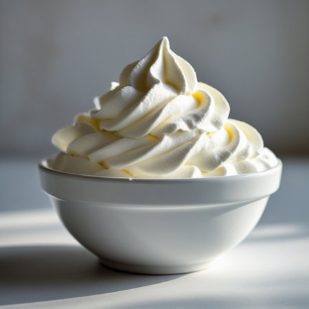 Vanilla ice cream in a bowl on a white background, selective focusの素材