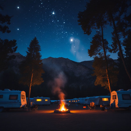 Camping in the mountains at night. Camping on nature.の素材