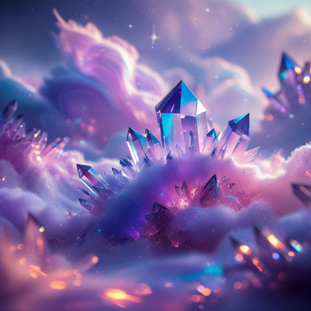 3d illustration of crystal crystals in the snow. Fantasy background.の素材