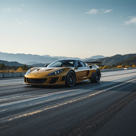 3D rendering of a brand-less generic concept car in a highway.の素材