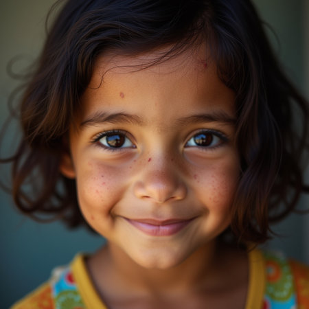 Portrait of a cute Indian girl with freckles on her faceの素材
