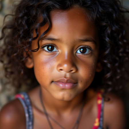 Portrait of a cute little African American girl with curly hairの素材
