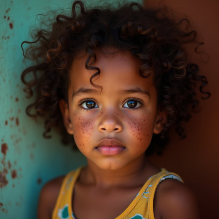 Portrait of a cute African American little girl with curly hairの素材