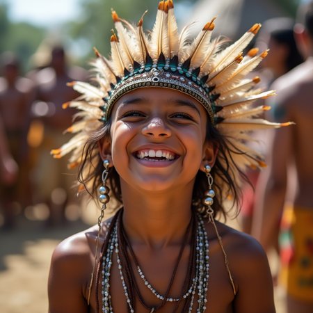 Portrait of a Native American girl at the West Sussex Pow Wowの素材