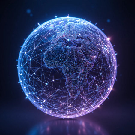 Global network connection. Polygonal wireframe globe. 3D renderingの素材