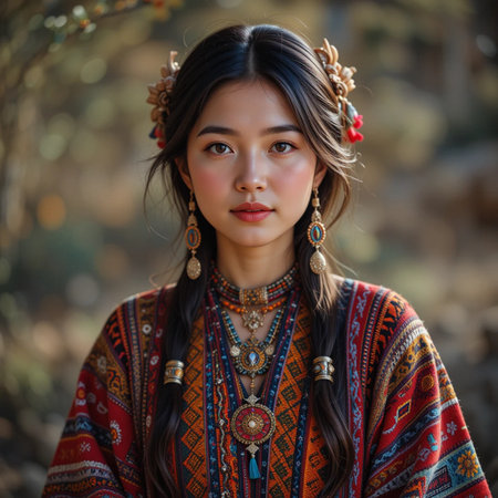 Portrait of a beautiful Vietnamese girl in ethnic costumeの素材