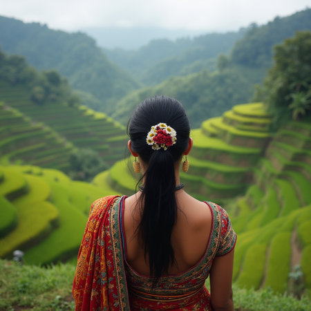 Rice field terrace at Doi Ang Khang, Chiang Mai, Thailandの素材
