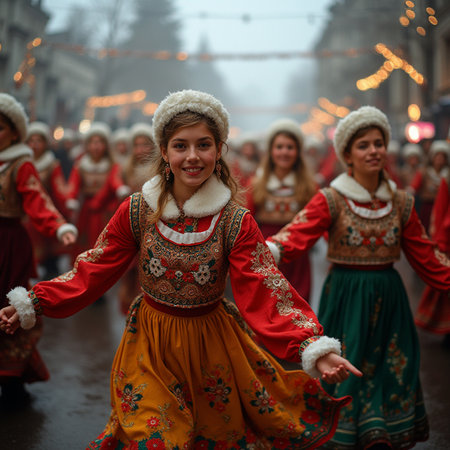 Unidentified participants at the annual carnival parade in Krakow. Polandの素材