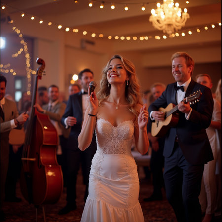 Beautiful bride in a beautiful wedding dress with a bouquet of flowersの素材