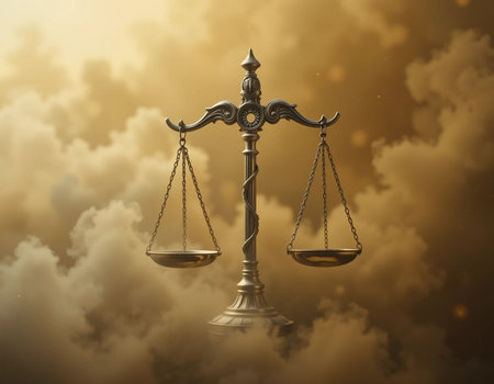 Scales of justice in the sky. Law and justice concept.の素材