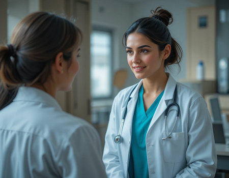 Doctor and patient discussing something while sitting at the table. Medicine and health care concept. Doctor and patientの素材