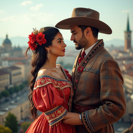 Beautiful couple in love on the background of the city of Verona, Italyの素材