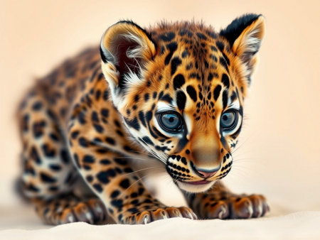 Portrait of a leopard cub. 3D illustration. Studio shot.の素材