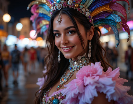 Unidentified Mexican woman with traditional costume participates at the annual carnival in Oaxaca, Mexico.の素材