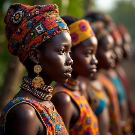 Portrait of a group of beautiful African women in traditional clothes.の素材