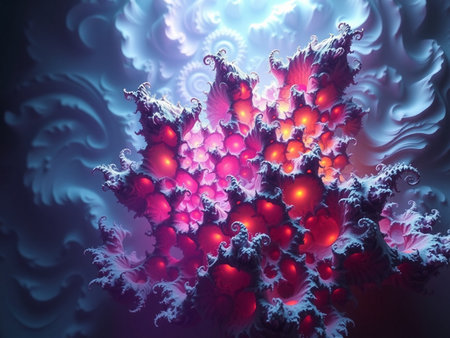 abstract fractal. Fractal art background for creative design. Decoration for wallpaper, desktop, poster, cover booklet. Print for clothes, t-shirt. creative illustration for designの素材