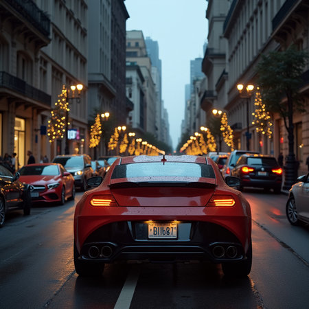 Red Porsche 911 car in Paris, France.の素材