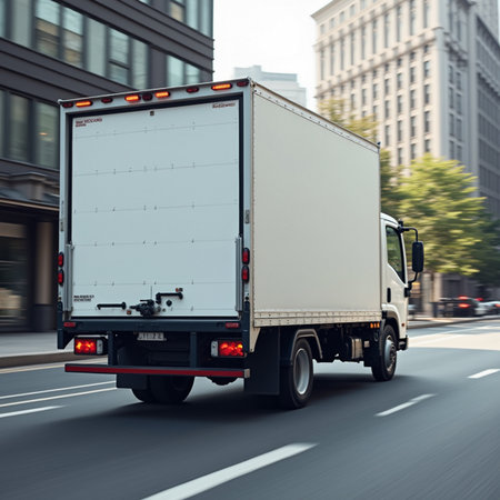 delivery truck on the road with motion blur background. 3d renderingの素材