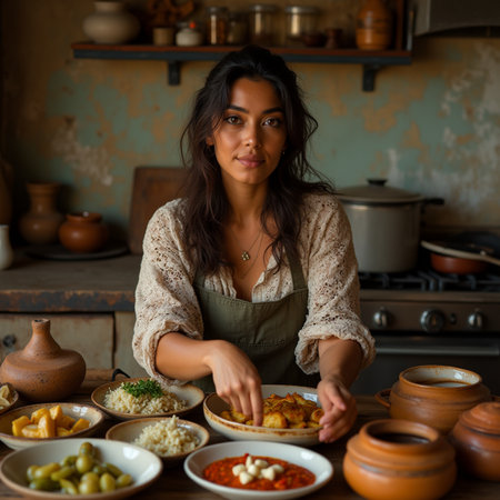Portrait of a beautiful young woman cooking in the kitchen at homeの素材
