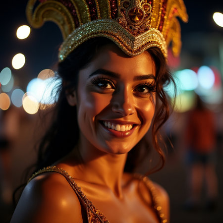 Portrait of a beautiful brunette girl in a carnival costumeの素材