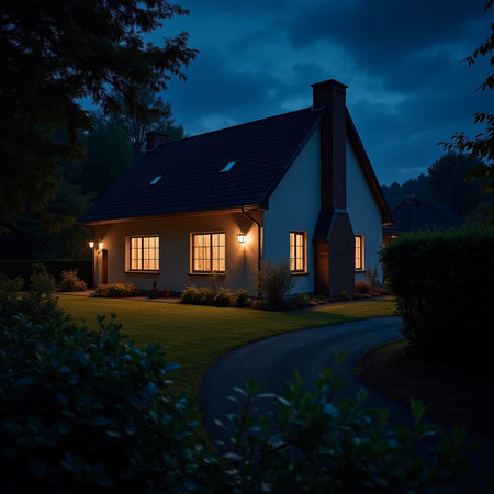 Luxury house in the garden at night. Night scene.の素材