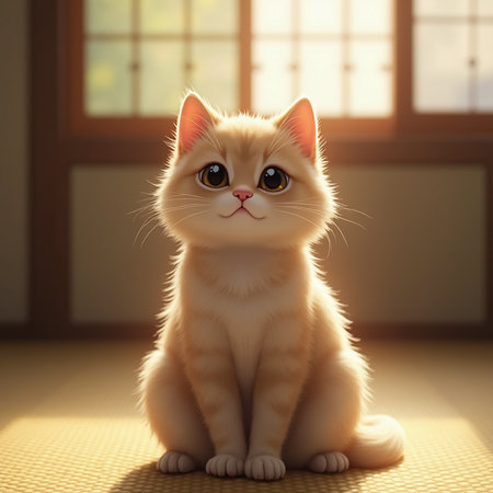 Cute cat sitting in front of the window. 3d renderingの素材