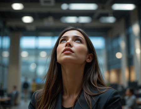 Portrait of a young businesswoman in a modern office building.の素材