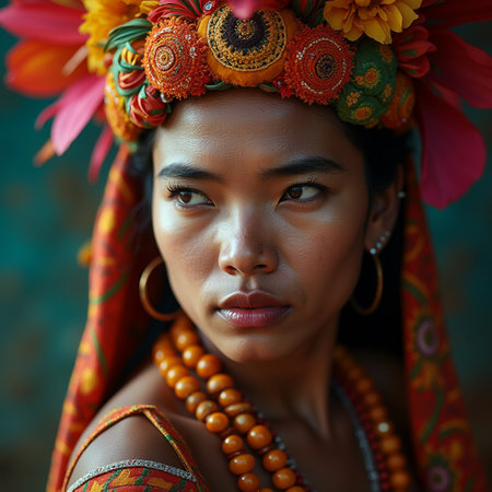 Portrait of a beautiful young African woman in a headdress.の素材