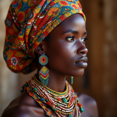 Beautiful african woman in traditional clothes and jewelry. Portrait.の素材