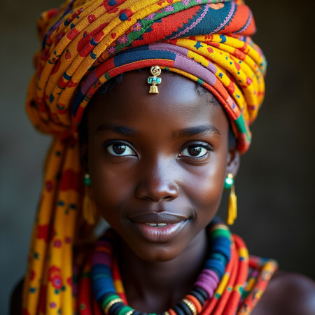 Portrait of a beautiful young African woman wearing traditional clothes and jewelry.の素材
