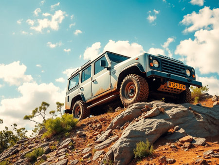 Off-road vehicle Toyota Land Cruiser in the desert.の素材