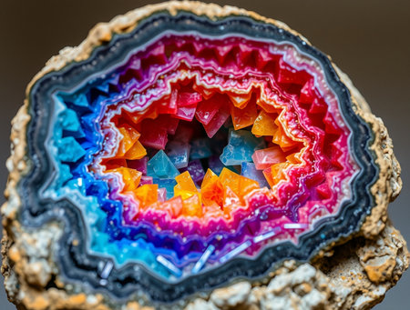 Macro shooting of natural mineral rock specimen - Agate crystals on agate stone backgroundの素材