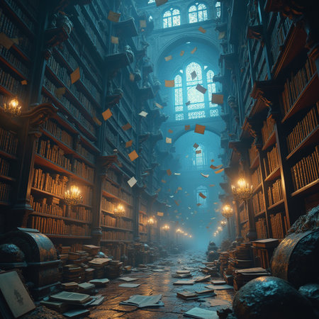 The library in the old city of Prague, Czech Republic. Fantasy toned imageの素材