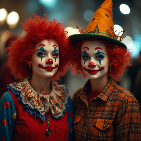 Clowns at the carnival parade in Moscow, Russia.の素材