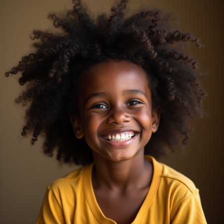 Portrait of a cute African American little girl with curly hairの素材