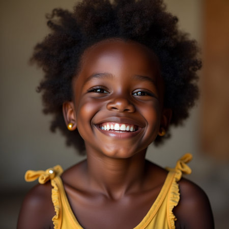 Portrait of a cute African American little girl smiling at cameraの素材