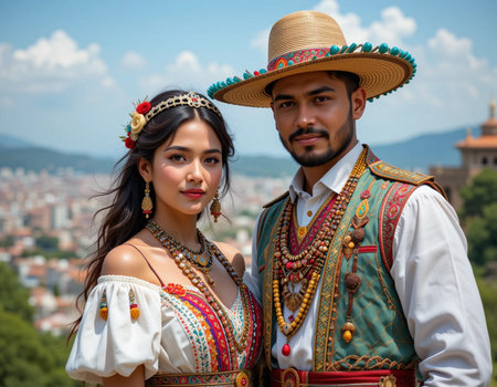 Unidentified people in traditional clothes at Tbilisi, Georgia. Tbilisi is the capital and largest city of Georgia.の素材
