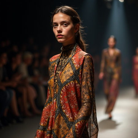 A model walks the runway at the Anna Sui fashion show during MBFW Fall 2015 at Lincoln Center in NYCの素材