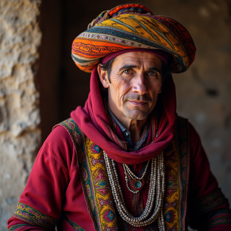 Unidentified Nepalese man with traditional clothing in Pokhara, Nepal.の素材