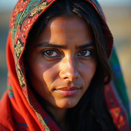 Close up portrait of a beautiful Indian woman in traditional clothes.の素材