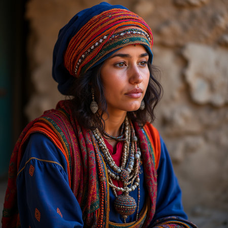 Portrait of a young woman in traditional costume in the old city.の素材