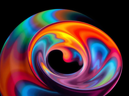 abstract colorful spiral on black background, computer generated abstract background, 3d renderの素材