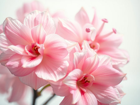 Pink flowers on white background. Close-up of pink flowers.の素材
