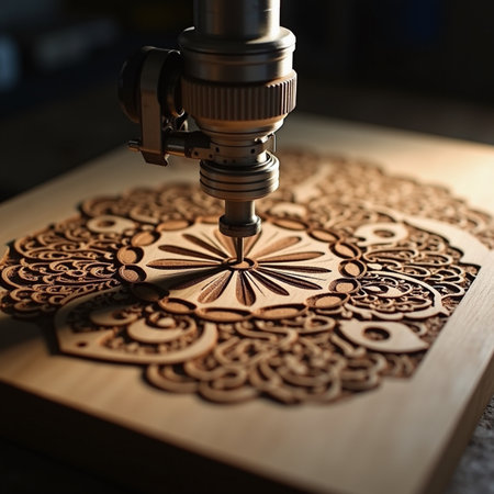 Wood carving machine. Craftsman working with wood carving machine.の素材