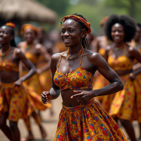 Unidentified Togolese woman in colored dress walks at the Lome fetish market. Togo people suffer from poverty due to the bad economyの素材