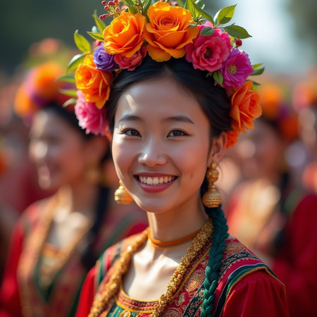 Unidentified Thai students 4 - 8 years old in ceremony uniform during sport parade in ko samui, Surat Thani, Thailand.の素材