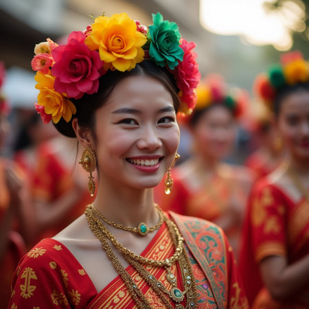 Unidentified woman in traditional costume during the celebration of Chinese New Year.の素材