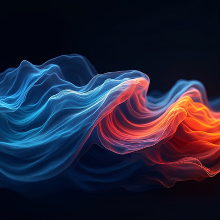 Abstract blue and red waves on black background. 3d rendering.の素材